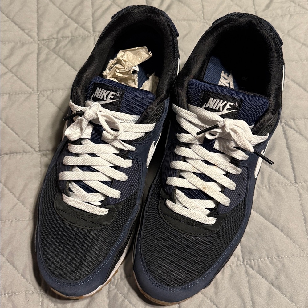 NIKE MEN’S AIR MAX 90 - Midnight Navy/White/Black/Gum Sneaker Shoes - Size 11